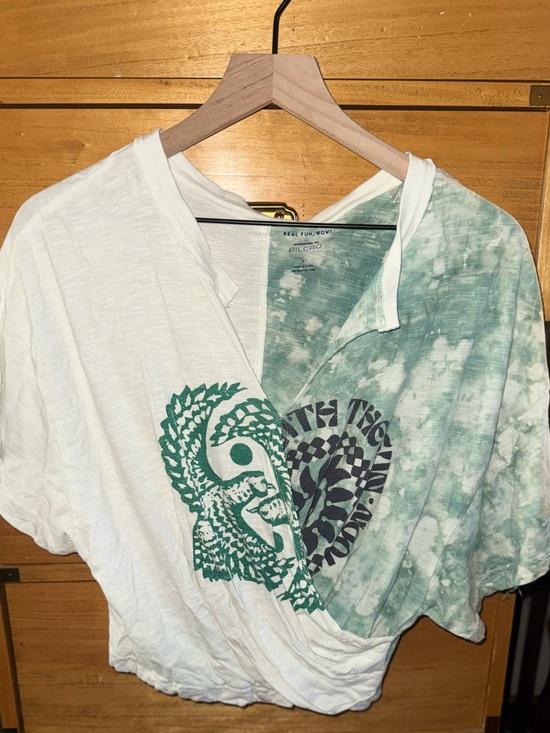 Pilcro Tops - Pilcro White & Sage Tie-Dye Graphic Tee